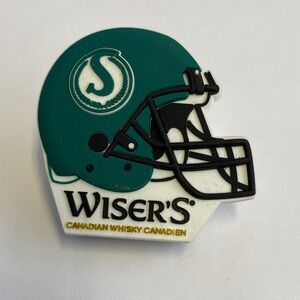 Saskatchewan Roughriders and Wiser’s Whiskey note clip. Magnetic. Fridge magnet